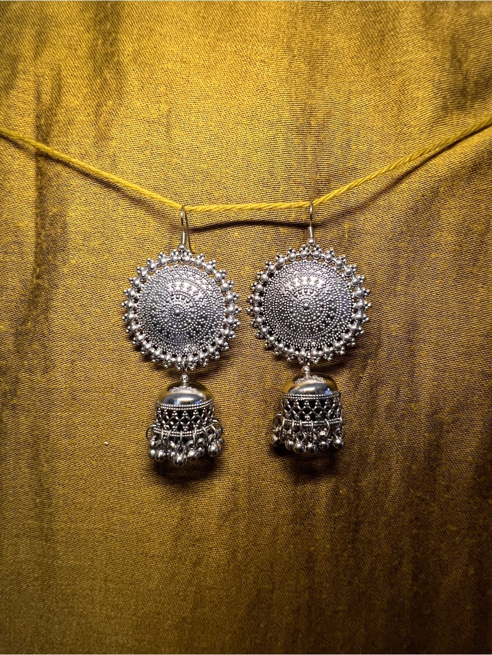 Oxidized Silver-Tone Jhumka Earrings with Filigree Medallions - Women Jewelry
